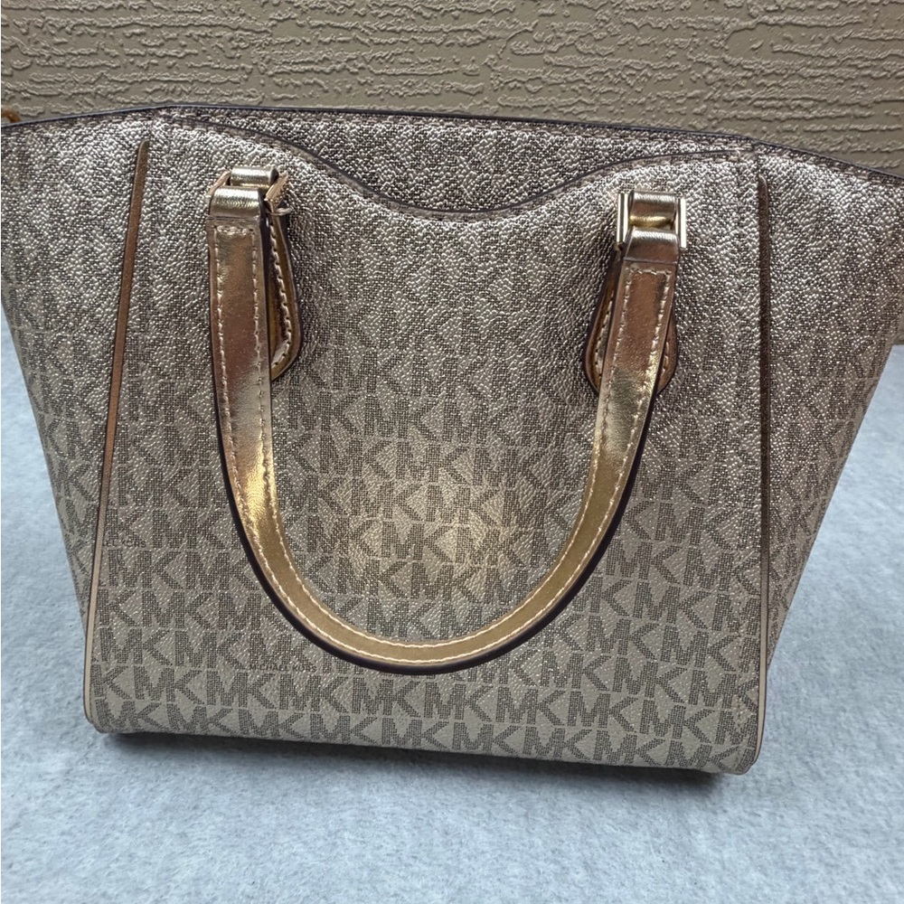 Michael Kors Metallic Pale Gold Logo Small Convertible Tote Crossbody NWT